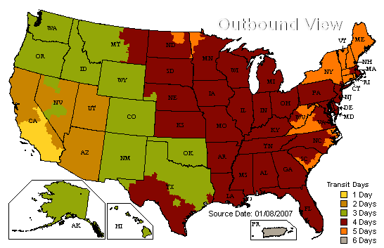 UPS Ground Shipping transit time map