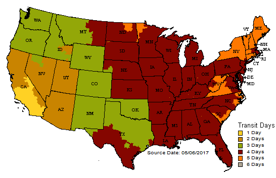 UPS Ground Shipping Estimate Map 2017-05